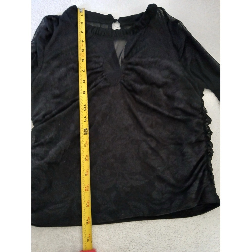 Paper Moonโ Black Mesh Sheer Top Ruched Velvet Detail Y2K Goth Clubwear Size L - Picture 9 of 16